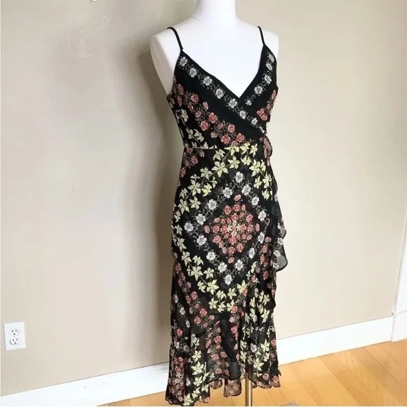 Beautiful Vintage guess Floral Black Midi Dress XS - Picture 2 of 5